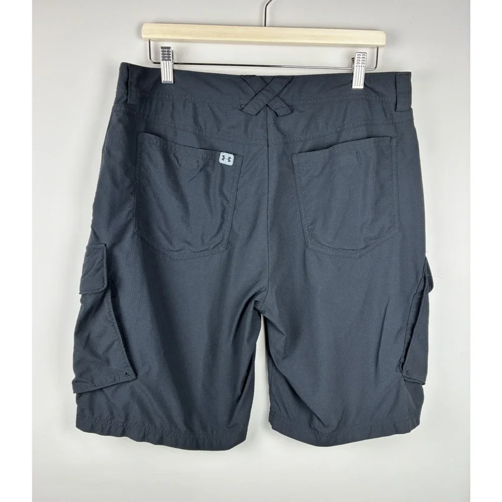 Under Armour Mens Size 36 Cargo Shorts Black Gray Ripstop Outdoor Hiking Utility